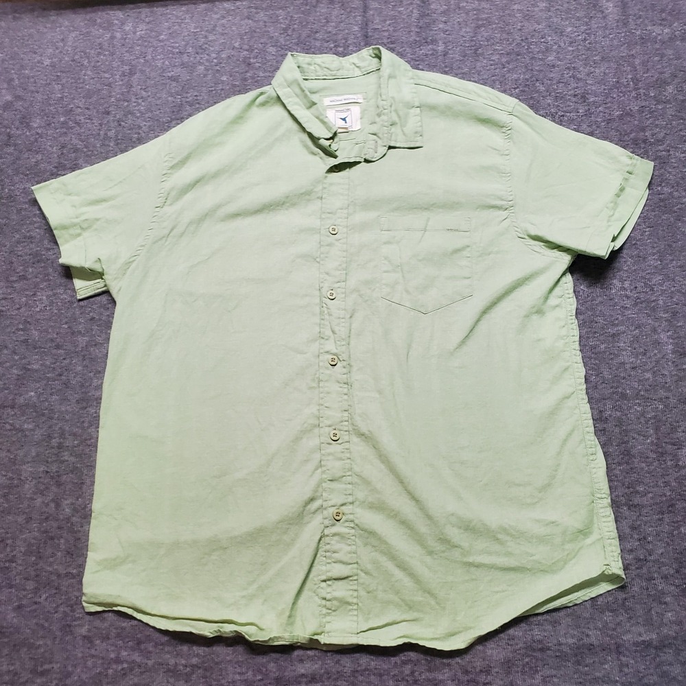 Natural Blue Visitor Button Shirt Mens XL Green Short Sleeve Linen Cotton Blend